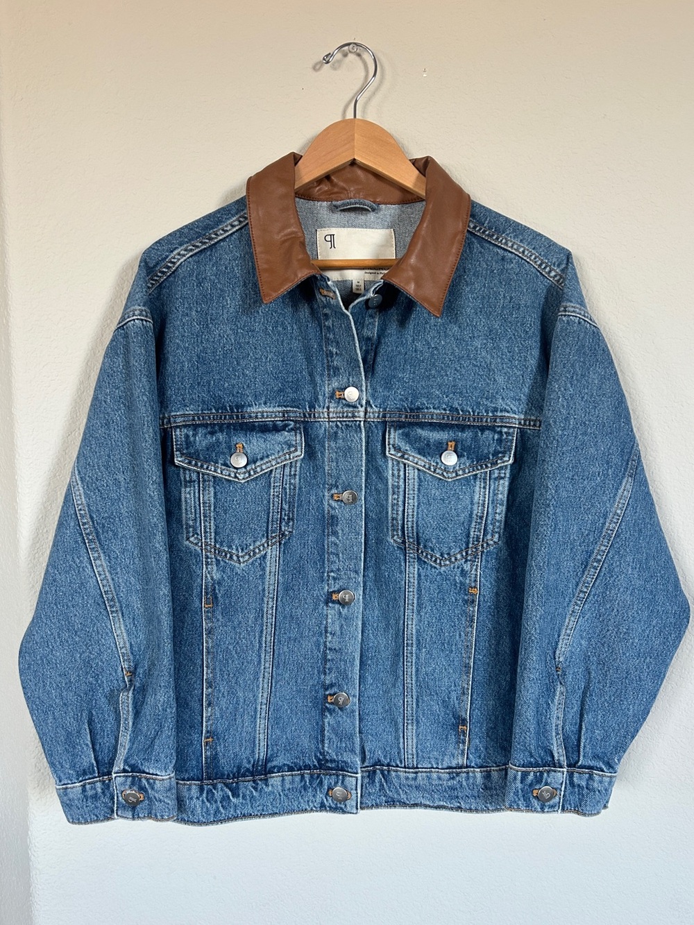 NWOT Pilcro Weston Leather Collar Denim Boyfriend Jacket, Size M - Picture 5 of 14